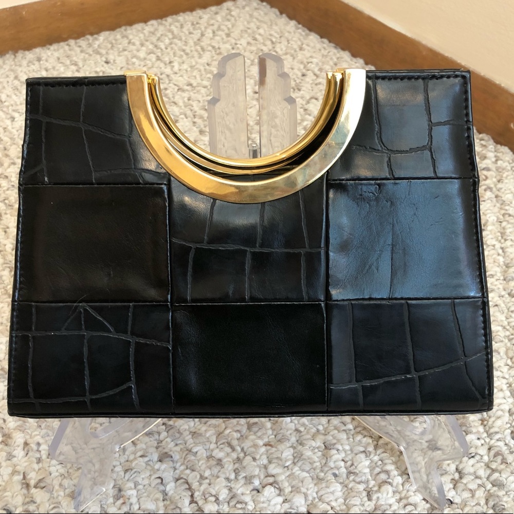 Wild Rose black leather hand bag. - Picture 2 of 7